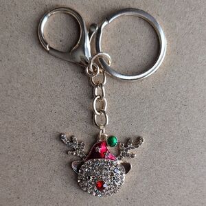 Festive Reindeer Keychain with Rhinestones
